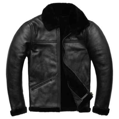 Men s B3 Bomber Black Genuine leather Jacket Faux Fur Lined