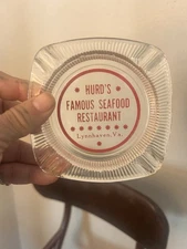 Vintage Hurds Famous Seafood Restaurant Lynnhaven Virginia Glass Ashtray  Rare