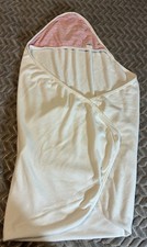 Carters White Vtg Baby Hooded Towel Red White Stripe Made USA Cotton Blend 34x30