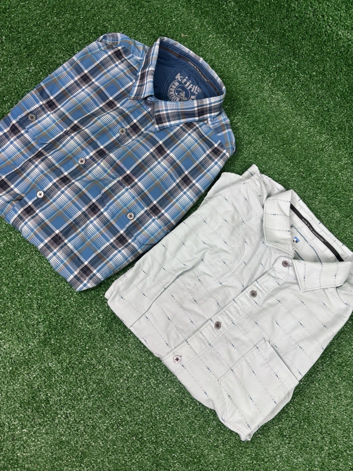 KÜHL Mens XL Short Sleeve Button Down Shirt Lot 2 Plaid Eluxur Outdoor Hiking