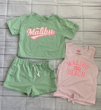 Girls Malibu Beach Pink green 3 piece set size 12