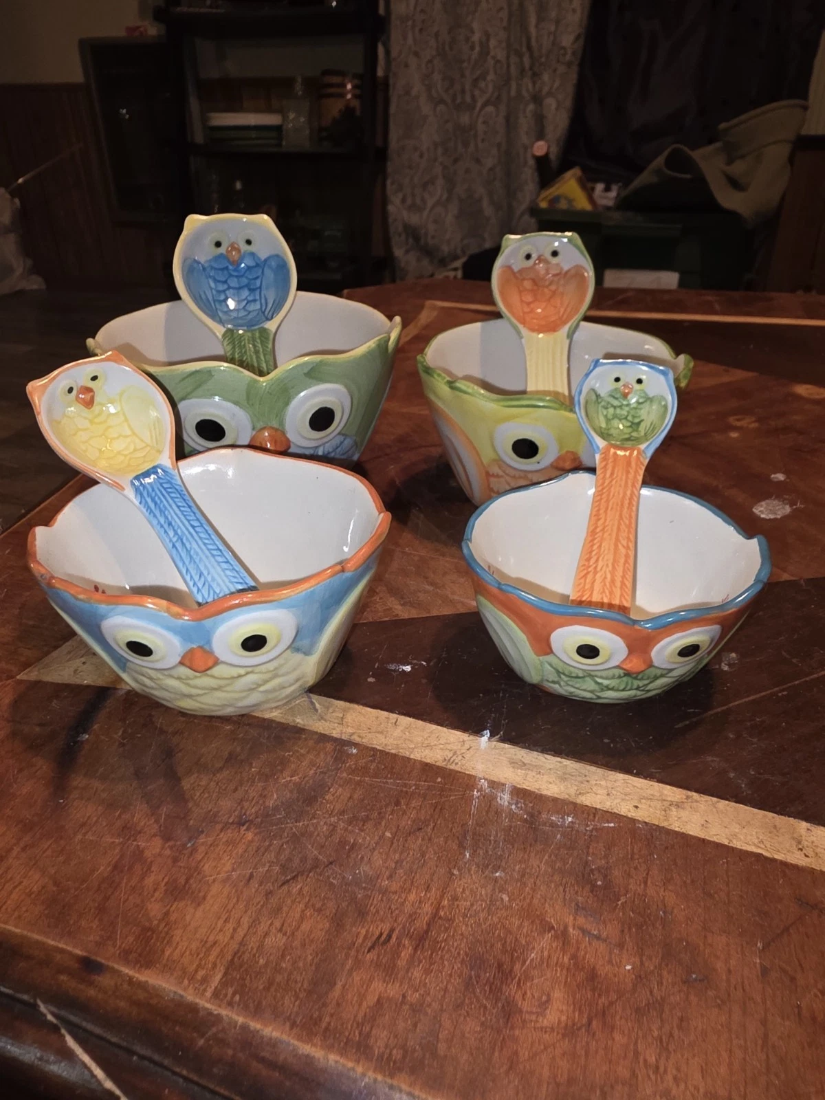 Pier 1 Imports Owl Nesting Measuring Cups Set of Eight Hand Painted Ceramic