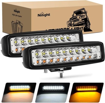 Nilight 2PCS 54W 6''in White/Amber LED Light Bar Flood Beam Fog Road Boat Driving