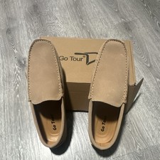 Go Tour Men's Beige Leather Slip-On Loafers Comfort Round Toe Size 9.5