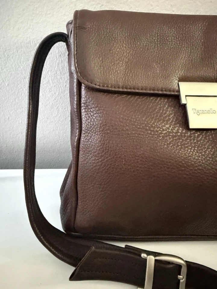 Bandolera Tignanello de cuero granulado marrón Foto 3 de 4