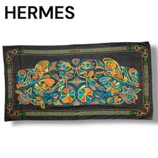 HERMES Folklor Stole Scarf Black Etole