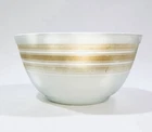 Vintage Pyrex Mixing Bowl Gold Stripe Milk Glass 7.5” Mid Century USA