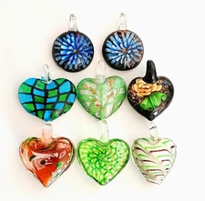 8 Murano Venetian Style Glass Handcrafted Heart Pendant Hand Made Artisan Lot