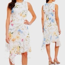 Calvin Klein Asymetrical Chiffon  Sheer Long Lined Dress Size 14