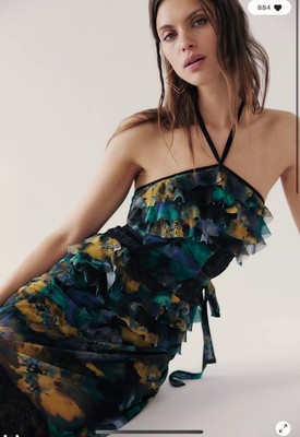 Free People Nightcap Hibiscus Ruffed Tiered Mesh Lace Slit Maxi Dress L |  eBay
