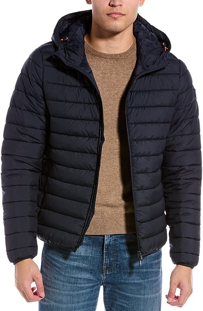 NWT Save The Duck Lucas Matte Blue Puffer Jacket Full Zip Mens