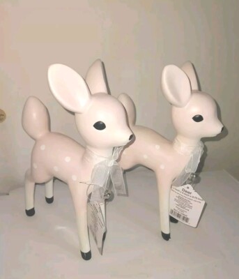 Pink Deer with White Spots Resin Figurine 9'' Christmas Merry Brite 2 Pcs New