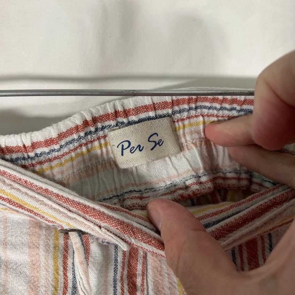 Pantalones cortos Per Se para mujer XL Blanco Naranja Rayas Lenin Blend Cordón Foto 4 de 4