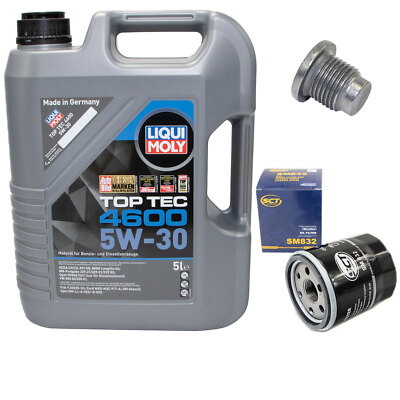 Motoröl Set 5W-30 5 Liter + Ölfilter SM 832 + Schraube für Dacia Logan Renault