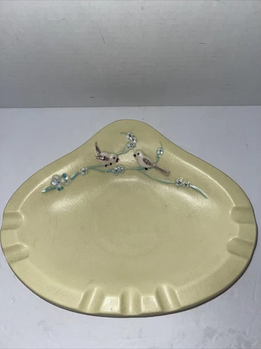 Vintage Hull Pottery Yellow Serenade Birds S23 Cigar Plate Ashtray 1957