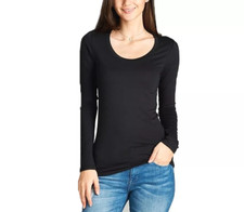 Women's Basic T-Shirt Scoop Neck Cotton Long Sleeve Solid Knit Plain Top Fitted