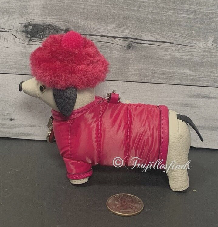 Kate Spade Festive Pink Claude Dachshund Dog Keychain Fob Bag