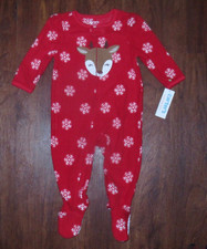 Carter's Girls Red Snowflake Reindeer Fleece Zip Footed Sleeper Pajamas Size 12M