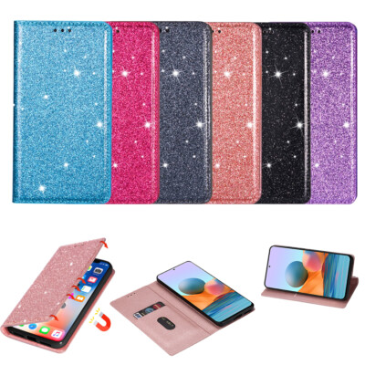 Glitzer Klapp Tasche HandyHülle Leder Kartenfach Magnet BookCase Für iPhone