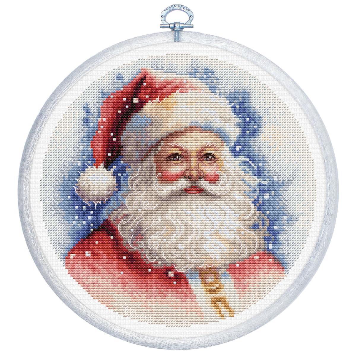 Luca-S counted cross stitch kit with hoop ""Santa"", 17x17cm, DIY