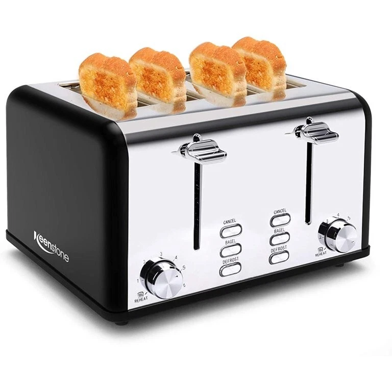 Keenstone Stainless Steel 4 Slice Toaster (6 Bread Settings) (Black)