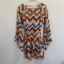 UMGEE Womens Size Medium Boho Geometric Print Dress Tie Waist Split Sleeves