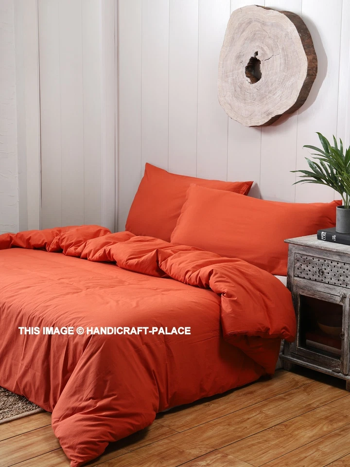 3 Pièce Coton Drap Set Plat Orange Lit Drap Plat Drap Taie D'Oreiller Literie - Photo 3/4