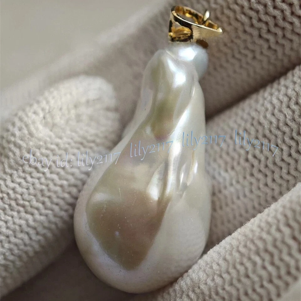 Enorme Pingente de Pérola Barroca Keshi Mar do Sul Branco Natural Real 15-25mm Ouro 14K - Imagem 3 de 4