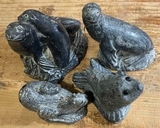 WOLF ORIGINAL SCULPTURES Carved Soapstone Style Canadian Canada SEALS SEA LIONS