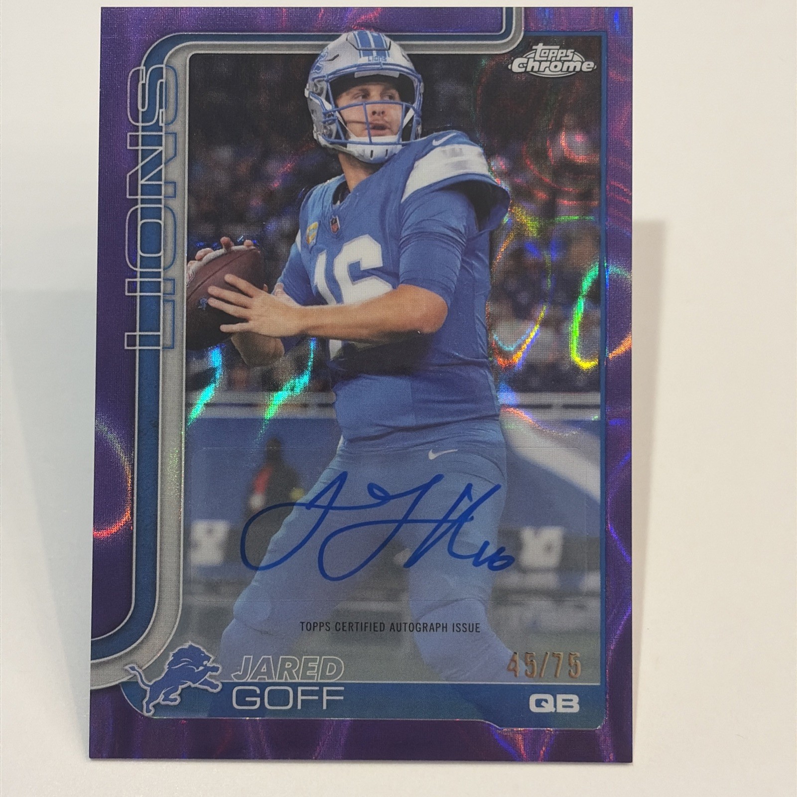 2025 Topps Chrome Jared Goff Auto Purple  #45/75 Detroit Lions 🔥 