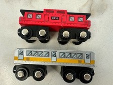 Lot Of 2 Maison Joseph Battat Red Silver Caboose Wooden Magnetic Train Car