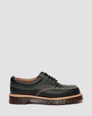 Dr. Martens Lowell Wild Grain Leather Moc Toe Iconic Shoes Black