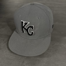 Kansas City Royals Hat New Era Cap 7 3/8 Gray Black 59Fifty Fitted Script Logo