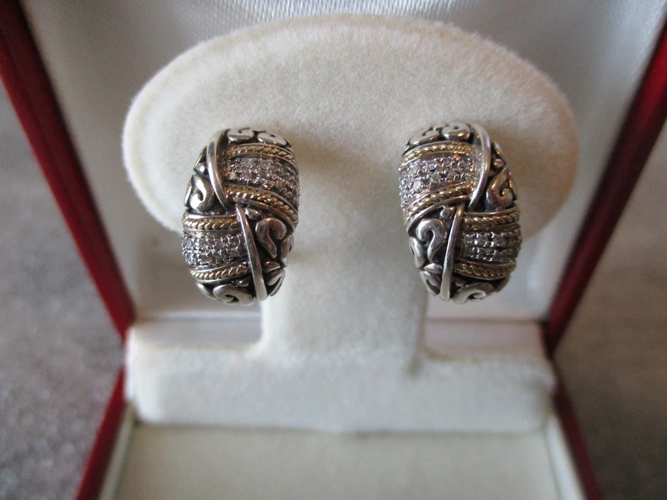 EFFY BALISSIMA DIAMOND EARRINGS ~0.40tcw 18K YELLOW GOLD 925 SILVER OMEGA -7.22g - Image 2 of 4