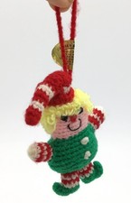 R Dakin Co Vintage Crocheted Christmas Elf Ornament 3" Handmade w Tag 1984 Decor