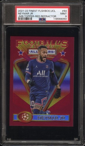2021-22 TOPPS FINEST UCL 1993 NEYMAR JR JUMBO TOPPER RED REFRACTOR #/5 #64 PSA 9
