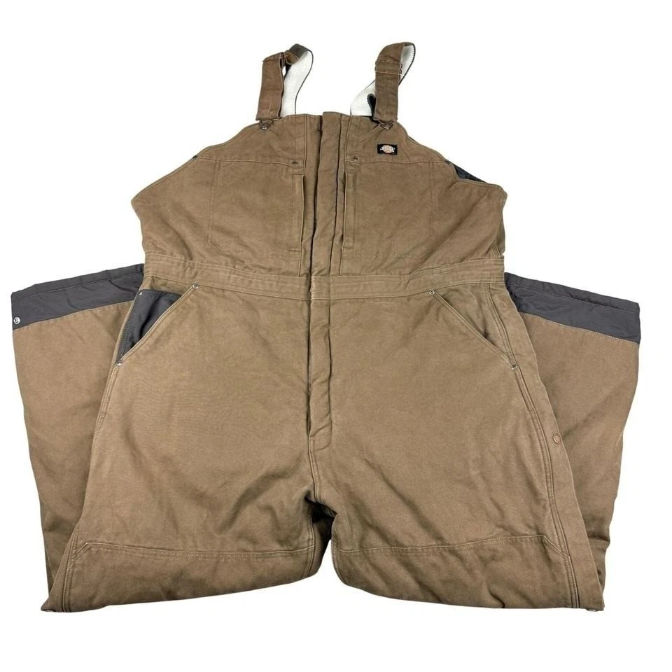 Dickies Overalls Men 3XL Brown Canvas Quilted Lined Bib Double Knee Work Utility