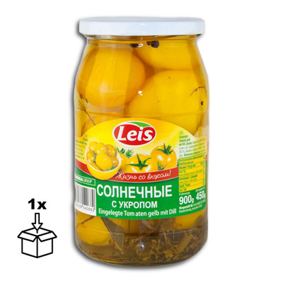 Leis eingelegte gelbe Tomaten ''Solnetschnije'' Slivka mit Dill, 880g, ATG 440g