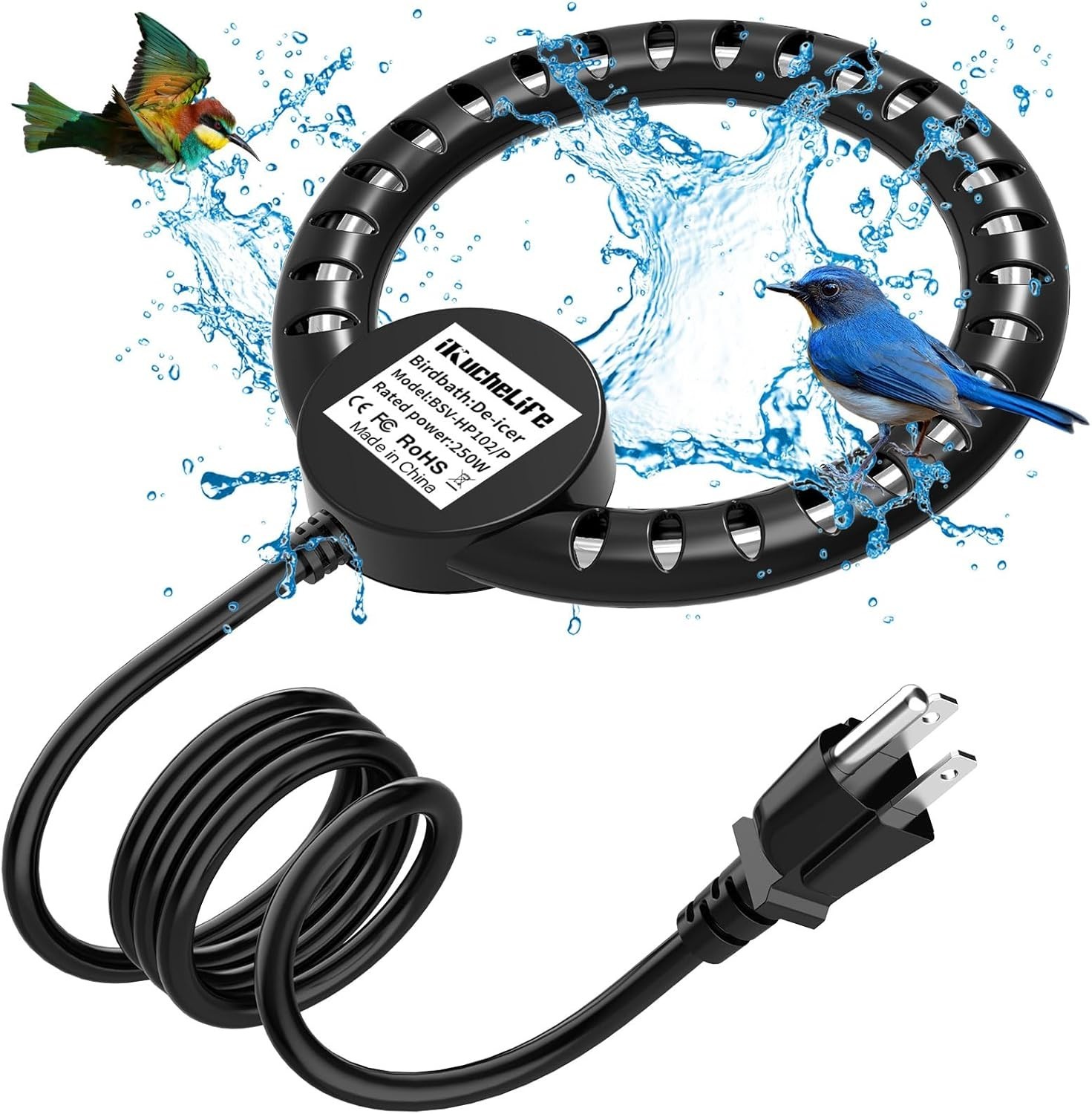 Outdoor Bird Bath Heater 250W - Automatic Winter De-icer for Safe Drinking Water