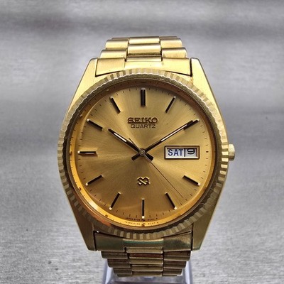 Seiko SQ President Watch Men 36mm Gold Dial Gold Tone Daydate 5Y23-8A69 New Batt