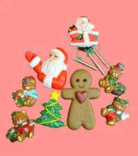 Vintage Christmas Refrigerator Magnets Lot of 8, Plastic And Ceramic