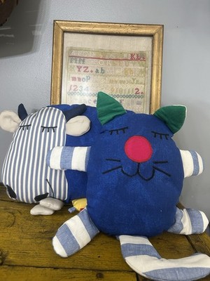 Decorative Blue Cow And Cat Pillows Cozy Cushions Cute School And Nursery