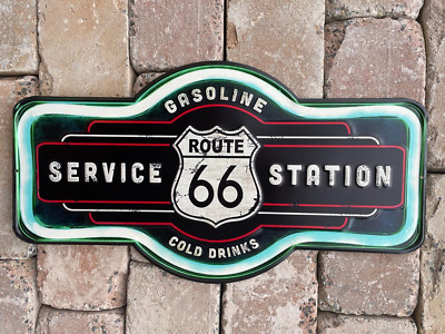 Blechschild Route 66 USA Neon-Optik geprägt ca. 58 x 32 cm Schild retro NEU Deko