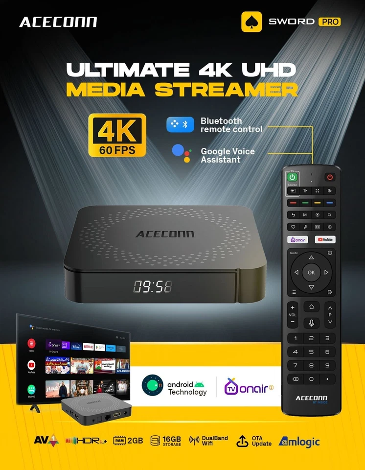 ACECON Sword Pro 4K UHD IPTV TV BOX Android 11 H.265 2GB RAM 16GB Flash5GHz Wlan - Bild 2 von 4