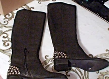 Rachel Roy Rosmeri Women Black Leather Tall Studded Boots Stud Winter Shoes 6.5