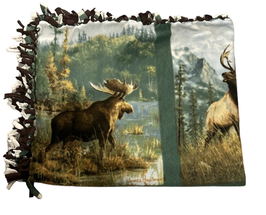 "Manta The Elk Moose Throw rústica exterior panel de tela de algodón aprox 42"" x 51" Foto 2 de 3