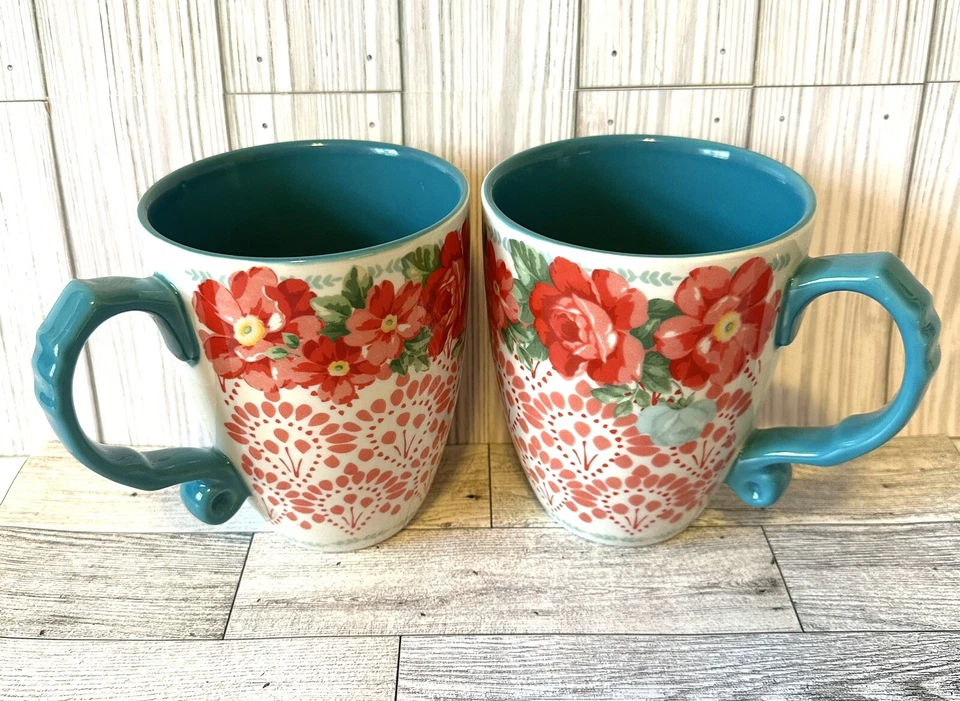 Juego/2 tazas de café con leche vintage florales de 24 oz The Pioneer Woman tazas de gres Foto 2 de 4