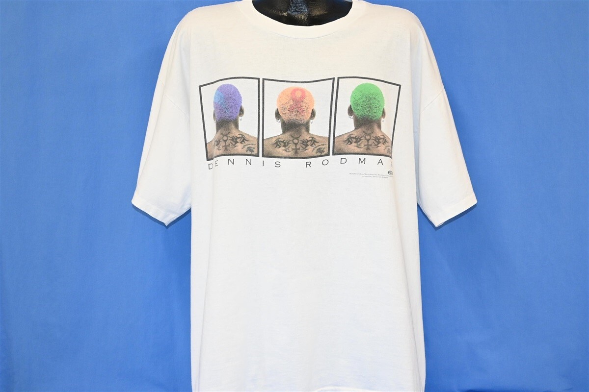 vintage 90s DENNIS RODMAN BLUE HAIR BASKETBALL PLAYER WHITE COTTON