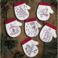 Redwork Magic Mittens DIY Ornament Kit