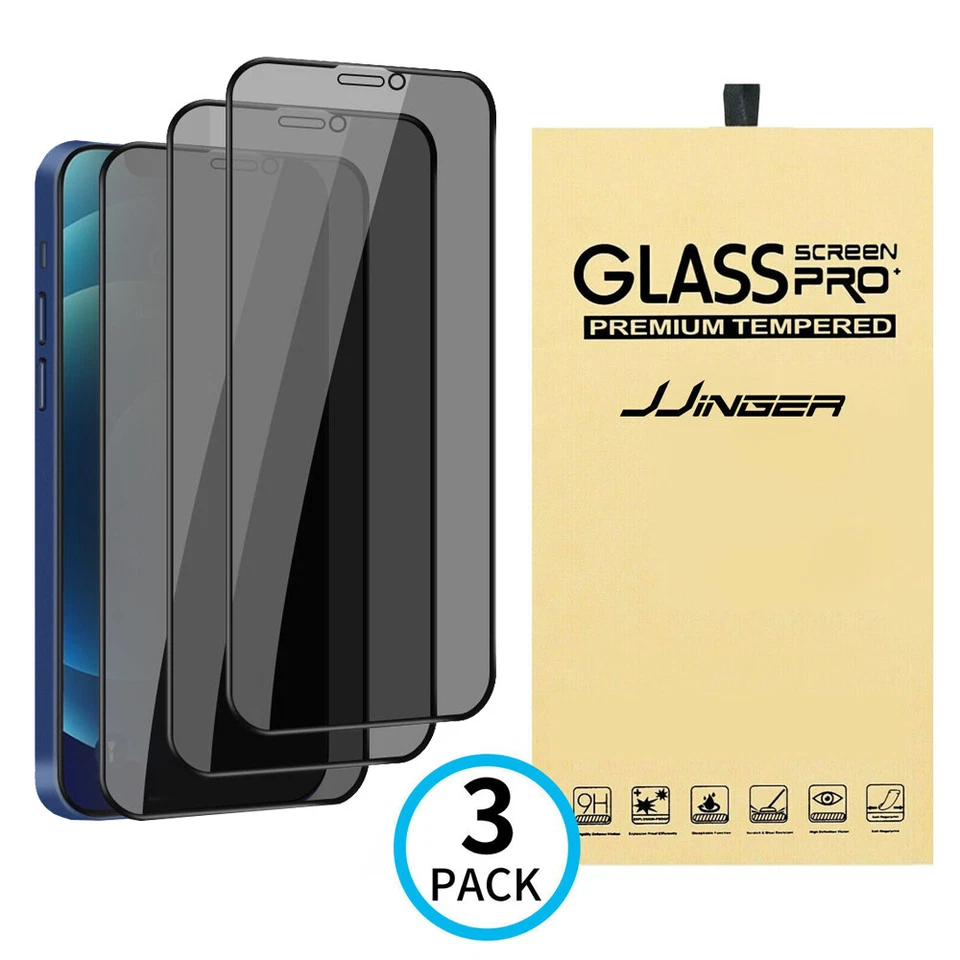 JJINGER 3 Pack Privacy Screen Protector for iPhone 11 12 13 14 15 16 17 Pro Max X XR XS